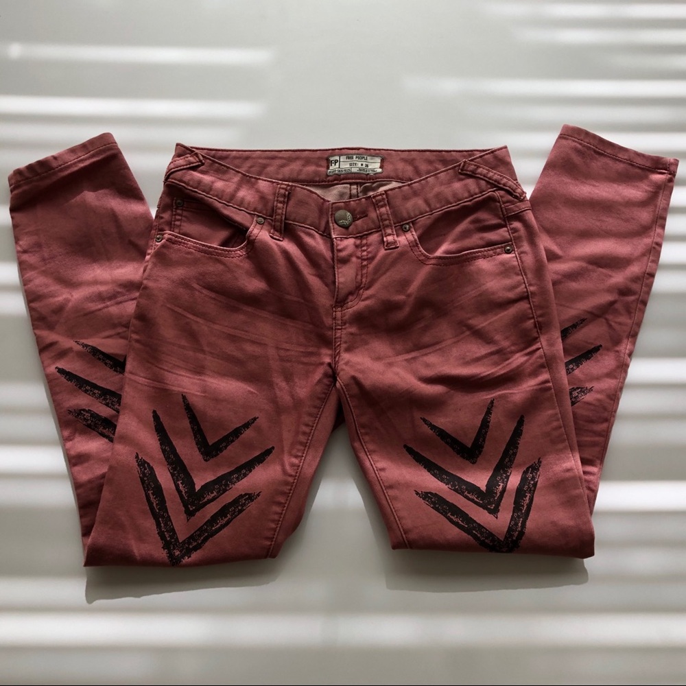 Free People Dotted Arrow Ikat Chevron Blush Pants